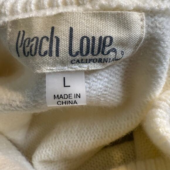 Peach Love California Feast Mode Graphic Puff Sleeve Knit Sweater, Size Large - Picture 7 of 8